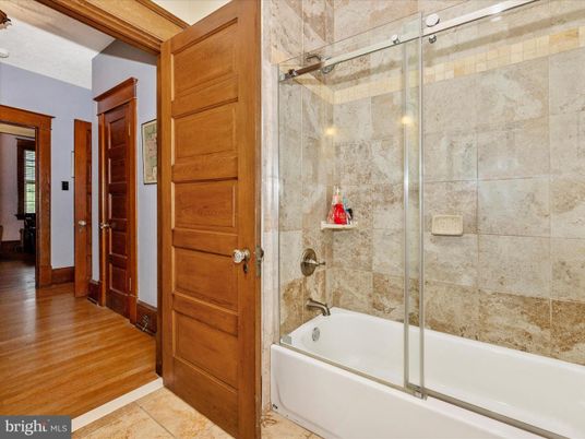 Bathroom, Glass Shower, Interior, Wood Texture Flooring