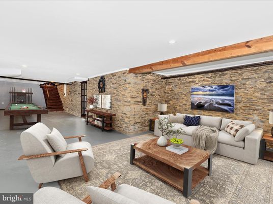 Interior, Living room, Recessed Lighting, Stone Walls