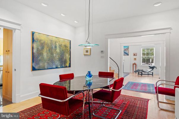 Dining room, Interior, Pendant Lights, Recessed Lighting, Wood Texture Flooring
