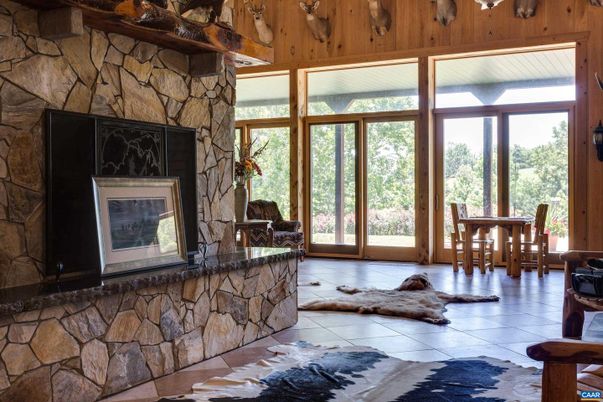 Fireplace, Interior, Stone Walls, Sun Room, Wooden Walls