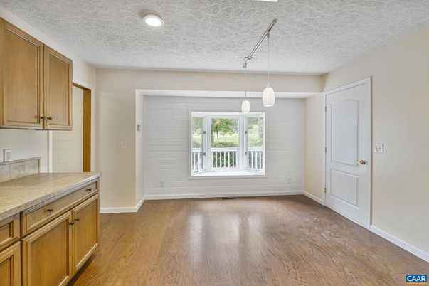 Empty room, Interior, Pendant Lights, Recessed Lighting, Wood Texture Flooring