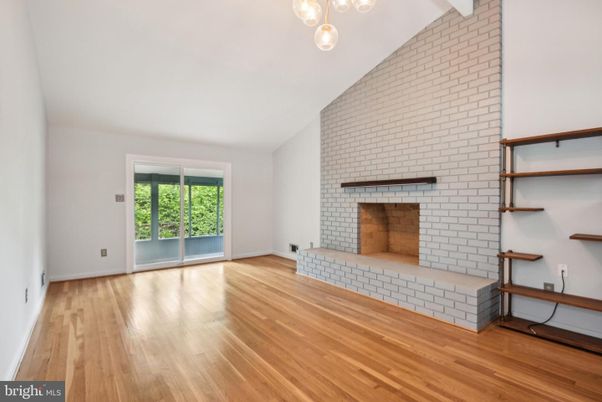 Empty room, Fireplace, Interior, Pendant Lights, Wood Texture Flooring