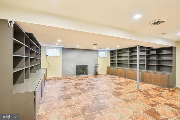 Fireplace, Interior, Recessed Lighting, Stone Walls