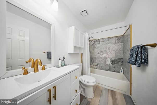 Bathroom, Interior, Marble Walls, Wood Texture Flooring