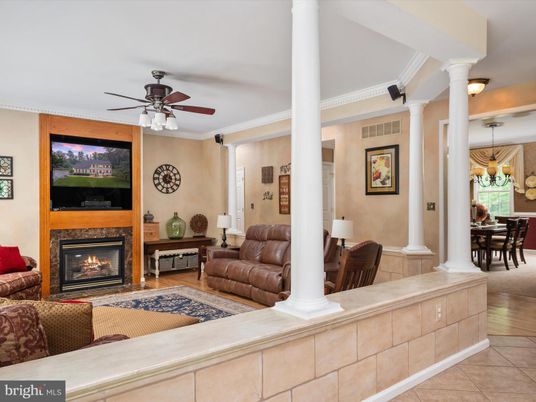 Chandelier, Dining room, Fireplace, Interior, Living room, Wood Texture Flooring