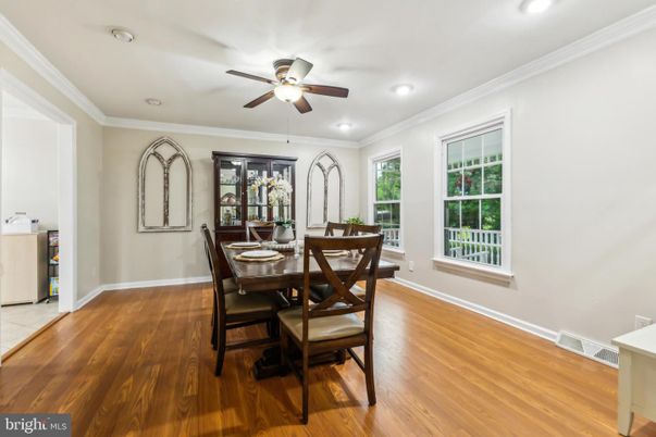 Dining room, Interior, Recessed Lighting, Wood Texture Flooring