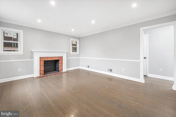 Empty room, Fireplace, Interior, Recessed Lighting, Wood Texture Flooring