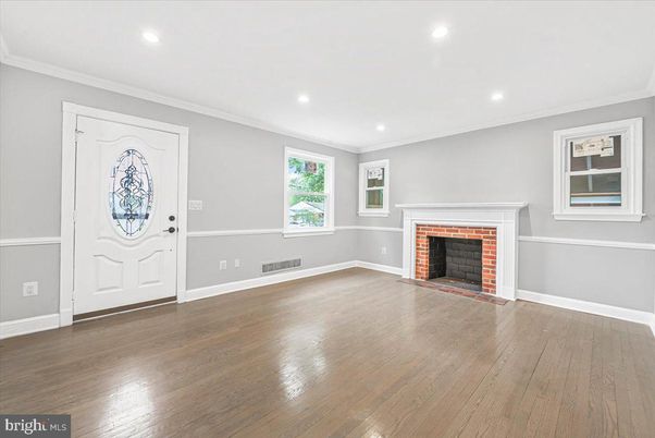 Empty room, Fireplace, Interior, Recessed Lighting, Wood Texture Flooring