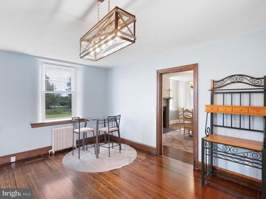 Dining room, Interior, Pendant Lights, Wood Texture Flooring