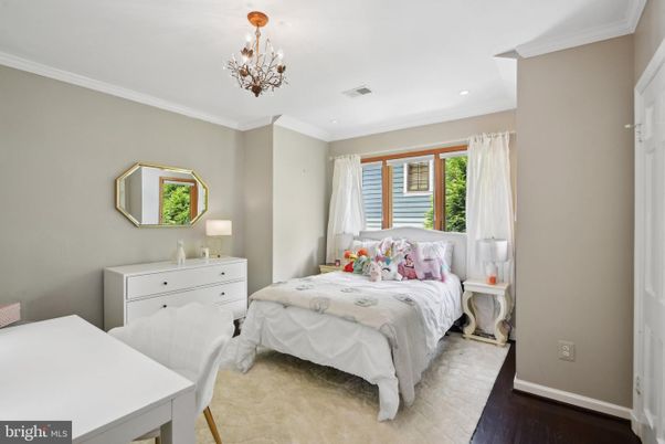Bedroom, Chandelier, Interior, Recessed Lighting, Wood Texture Flooring