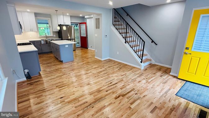 Interior, Kitchen, Pendant Lights, Recessed Lighting, Wood Texture Flooring