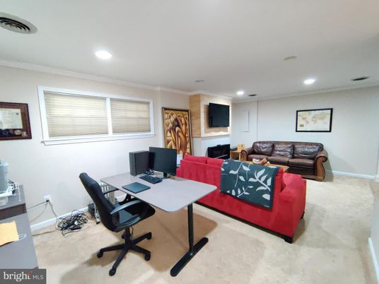 Fireplace, Home Office, Interior, Living room, Recessed Lighting