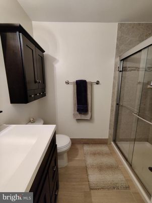Bathroom, Glass Shower, Interior, Wood Texture Flooring