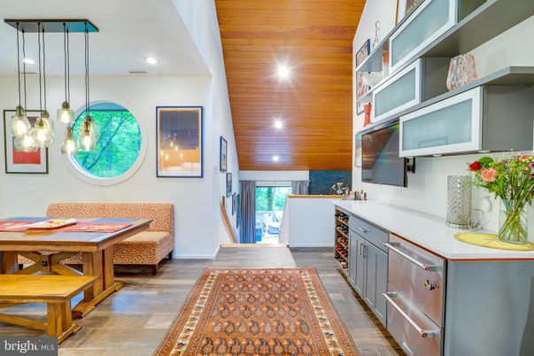 Interior, Kitchen, Pendant Lights, Recessed Lighting, Wooden Ceilings, Wood Texture Flooring