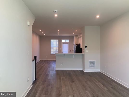 Empty room, Interior, Kitchen, Recessed Lighting, Wood Texture Flooring