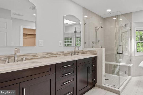 Bathroom, Dual Sink Vanities, Glass Shower, Interior, Recessed Lighting