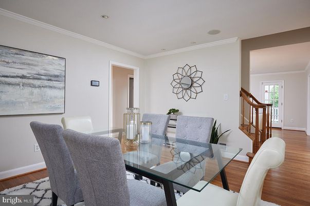 Dining room, Interior, Recessed Lighting, Wood Texture Flooring