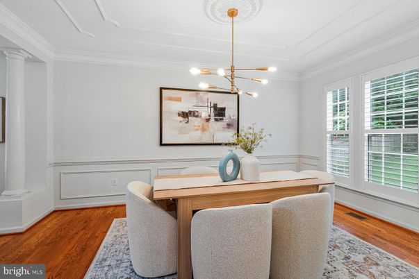 Dining room, Interior, Pendant Lights, Wood Texture Flooring