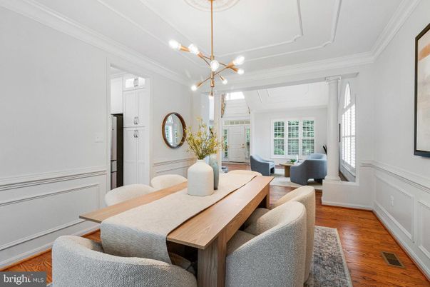 Dining room, Interior, Living room, Pendant Lights, Wood Texture Flooring