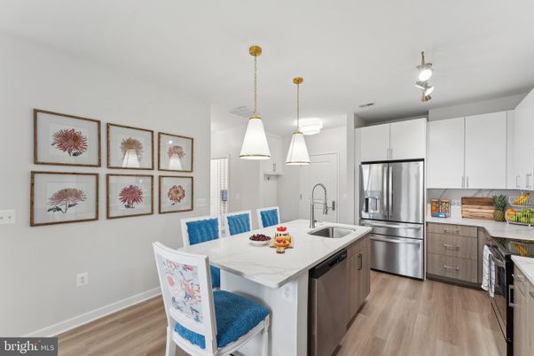 Interior, Kitchen, Pendant Lights, Stainless Steel Appliances, Wood Texture Flooring