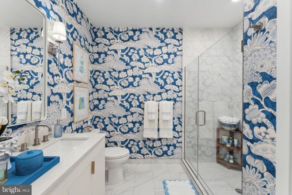 Bathroom, Glass Shower, Interior, Marble, Marble Walls, Recessed Lighting