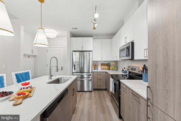 Interior, Kitchen, Pendant Lights, Stainless Steel Appliances, Wood Texture Flooring