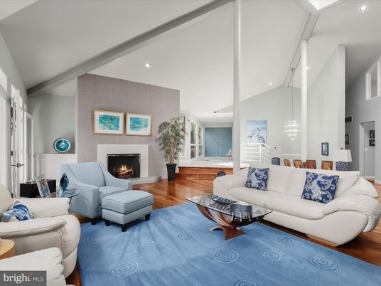 Fireplace, Interior, Living room, Pendant Lights, Recessed Lighting, Wood Texture Flooring