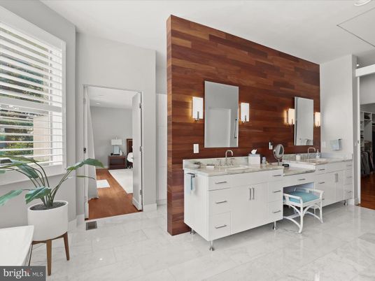 Bathroom, Dual Sink Vanities, Interior, Marble, Wooden Walls