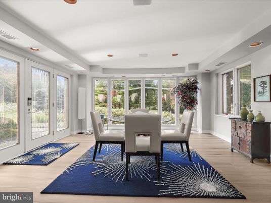 Dining room, Interior, Recessed Lighting, Wood Texture Flooring