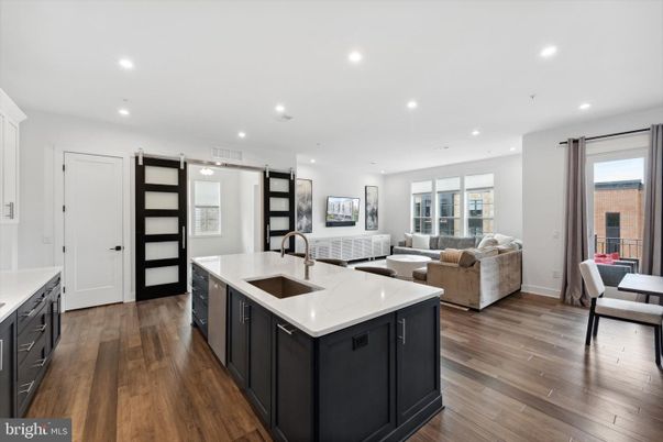 Interior, Kitchen, Living room, Recessed Lighting, Wood Texture Flooring