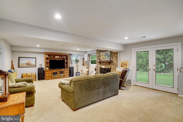 Fireplace, Interior, Living room, Recessed Lighting, Stone Walls