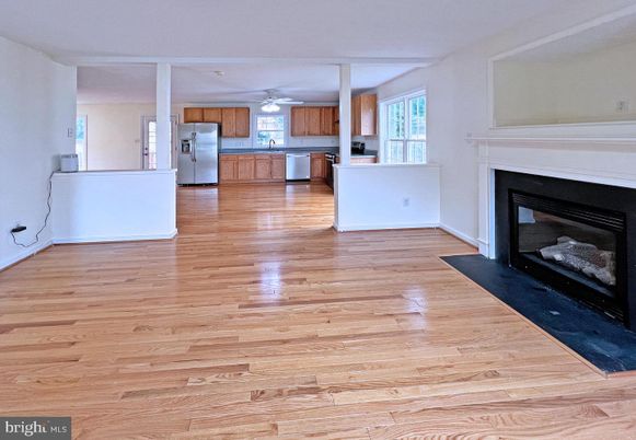 Fireplace, Interior, Kitchen, Wood Texture Flooring