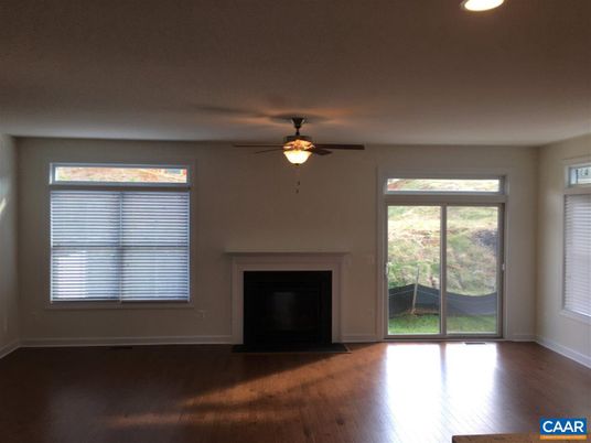 Empty room, Fireplace, Interior, Recessed Lighting, Wood Texture Flooring