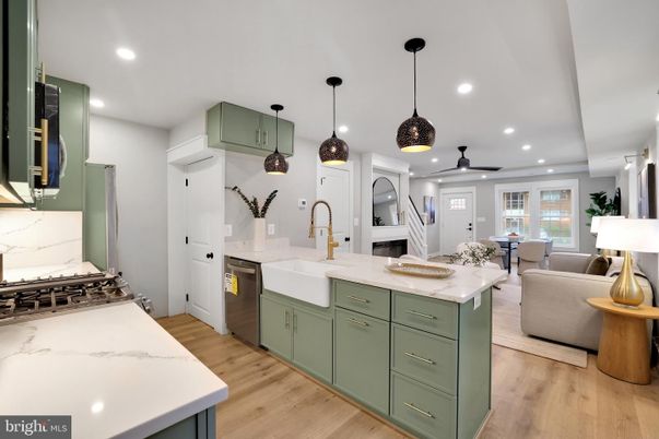 Interior, Kitchen, Living room, Pendant Lights, Recessed Lighting, Stainless Steel Appliances, Wood Texture Flooring