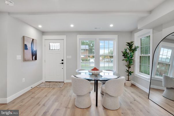 Dining room, Interior, Recessed Lighting, Wood Texture Flooring