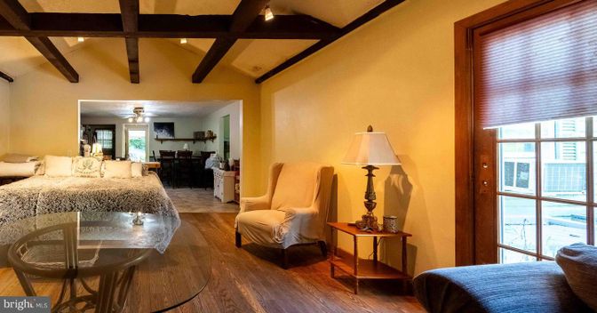 Bedroom, Interior, Recessed Lighting, Wooden Beams, Wood Texture Flooring