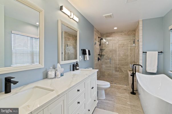 Bathroom, Dual Sink Vanities, Free Standing Baths, Glass Shower, Interior, Recessed Lighting