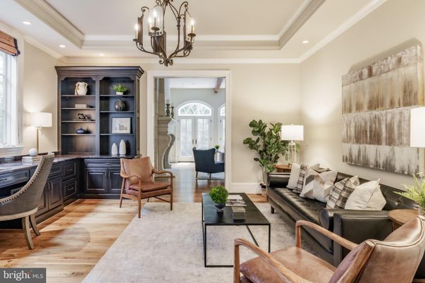 Chandelier, Home Office, Interior, Living room, Recessed Lighting, Wood Texture Flooring