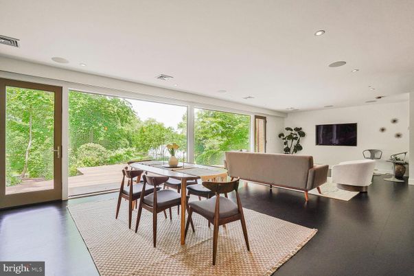 Dining room, Interior, Living room, Recessed Lighting, Wood Texture Flooring