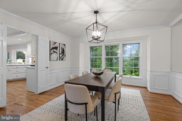 Dining room, Interior, Pendant Lights, Wood Texture Flooring