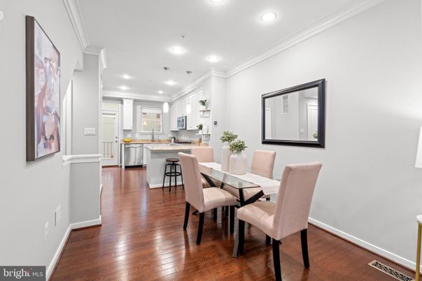 Dining room, Interior, Kitchen, Pendant Lights, Recessed Lighting, Wood Texture Flooring