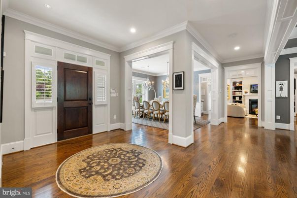 Dining room, Fireplace, Interior, Pendant Lights, Recessed Lighting, Wood Texture Flooring