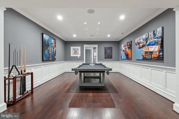 Billiard Table, Game Room, Interior, Recessed Lighting, Wood Texture Flooring