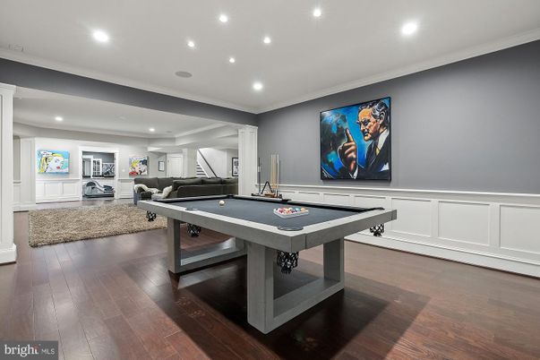 Billiard Table, Game Room, Interior, Recessed Lighting, Wood Texture Flooring