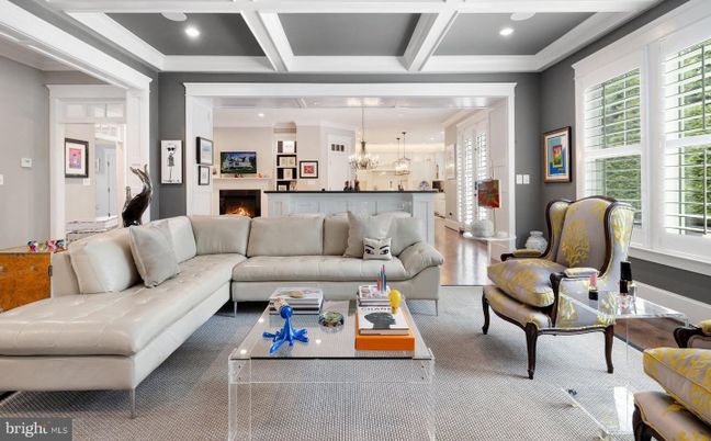 Chandelier, Fireplace, Interior, Kitchen, Living room, Pendant Lights, Recessed Lighting