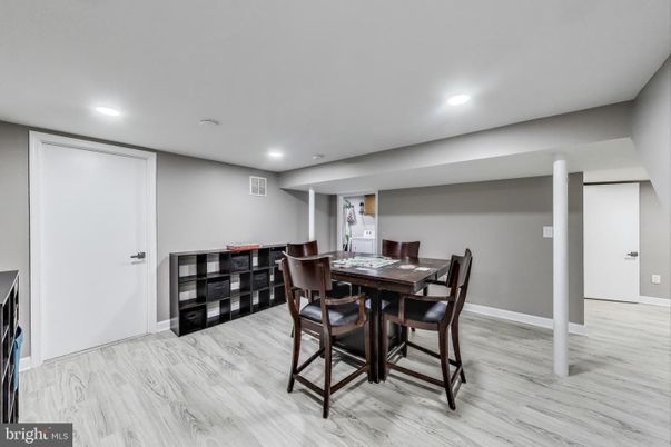 Dining room, Interior, Recessed Lighting, Wood Texture Flooring