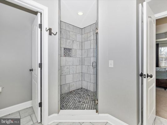 Bathroom, Glass Shower, Interior, Marble, Recessed Lighting