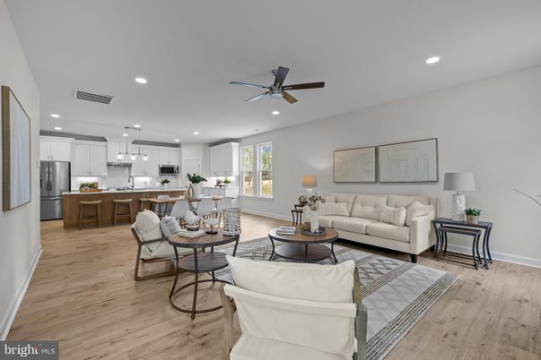 Dining room, Interior, Kitchen, Living room, Pendant Lights, Recessed Lighting, Stainless Steel Appliances, Wood Texture Flooring