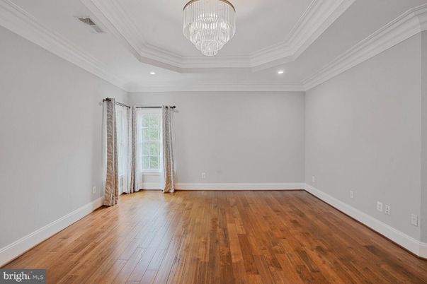 Chandelier, Empty room, Interior, Recessed Lighting, Wood Texture Flooring