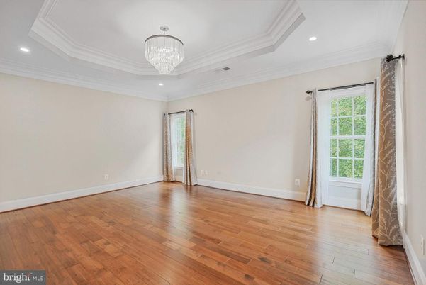 Chandelier, Empty room, Interior, Recessed Lighting, Wood Texture Flooring